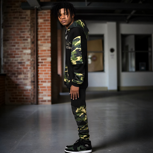 •CHIEFIN’ ADI-FEATHER• (GREEN CAMOUFLAGE) LUX HOODED ZIP UP TRACKSUITS (CUT & SEW)