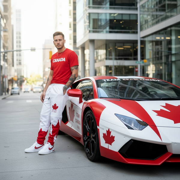 *ALL HEART* ~World Juniors Team Canada~ (WHITE-RED) •JOGGER SWEATPANTS• (Cut & Sew / Embroidery)