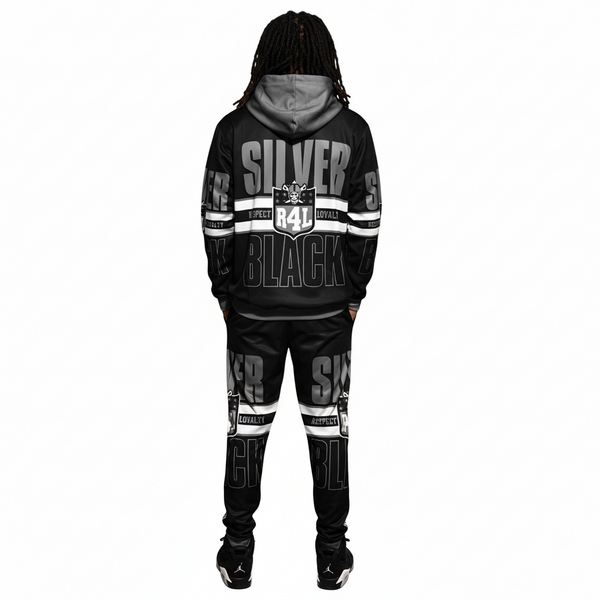 •RAIDERS 4 LIFE• ~SILVER & BLACK~ JOGGER SWEATSUITS (FLEECY SOFT LINED)