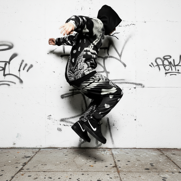 *BLACK FLAG* (BLACK-MULTI) ~ASAP FERG~ HOODED JOGGER SWEATSUITS (FLEECY SOFT LINED)