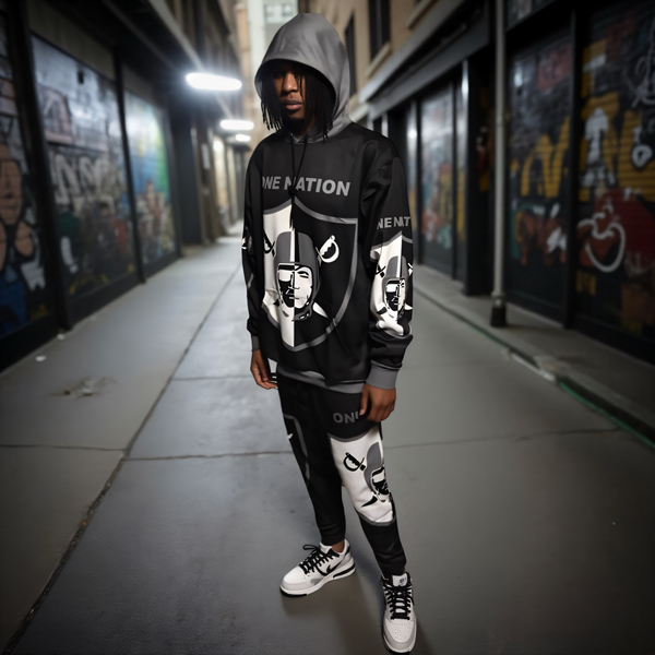 •RAIDERS• ~ONE NATION~ JOGGER SWEATSUITS (HOODED) (FLEECY SOFT LINED)