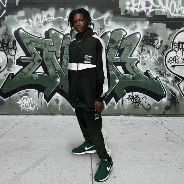 •SEAN JOHN• (*GREEN-MULTI*) POLYESTER COLLARED ZIP UP TRACKSUITS (XB SIZED)