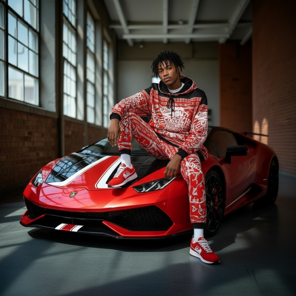 *TRIBE VIBES* (RED-GREY-BLACK-WHITE) FULL HOODED JOGGERS SWEATSUITS