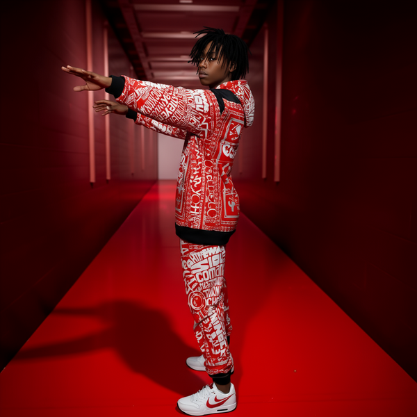 *TRIBE VIBES* (RED-GREY-BLACK-WHITE) FULL HOODED JOGGERS SWEATSUITS