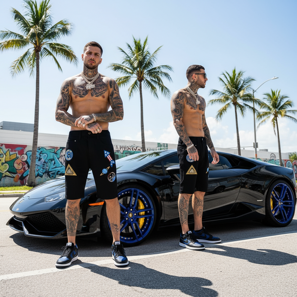 ^MAXI MILIAN^ (BLACK) ~NASA~ DENIM SHORTS (SLIM FIT) (EMBROIDERED)