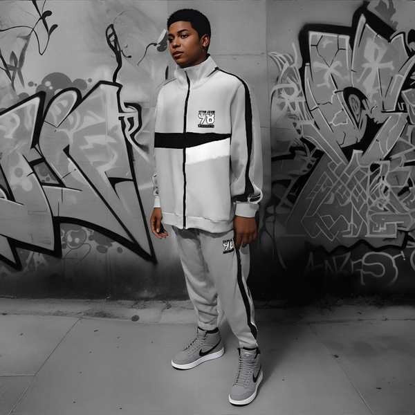 •SEAN JOHN• (GREY-MULTI)  POLYESTER COLLARED ZIP UP TRACKSUITS (XB SIZED)