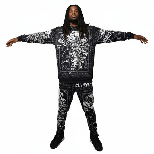 •TRIBE VIBES• (BLACK-WHITE-GREY) FULL HOODED JOGGER SWEATSUITS