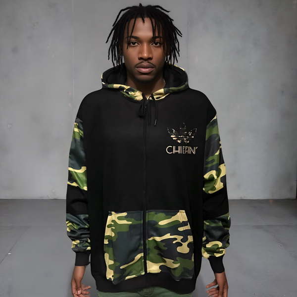•CHIEFIN’ ADI-FEATHER• (GREEN CAMOUFLAGE) LUX ZIP UP HOODIES (CUT & SEW)