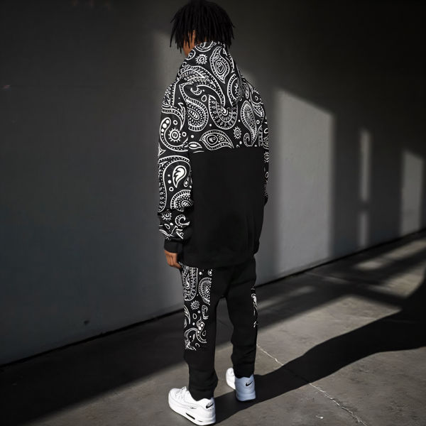•OUTFIT KINGS• LUXURY BLACK BANDANA JOGGER SWEATSUITS (CUT & SEW COLLECTION)
