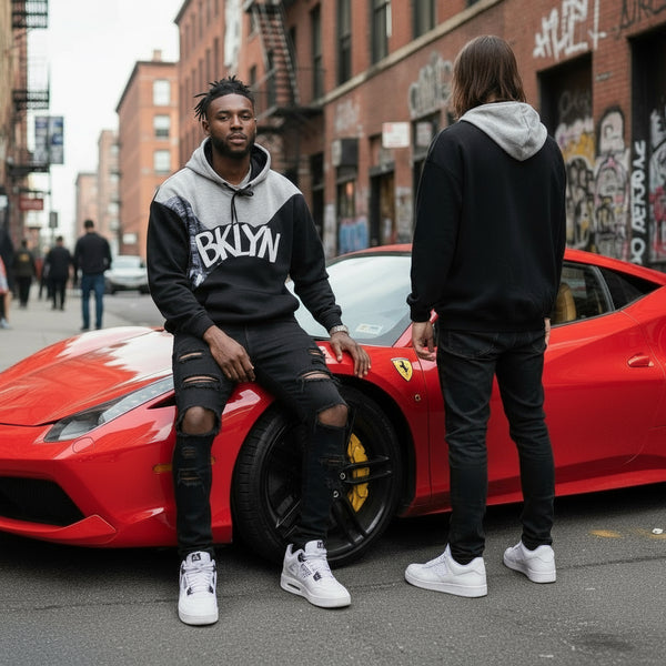 *BKLYN* (BLACK-GREY) LUX PULLOVER HOODIES (CUT & SEW)