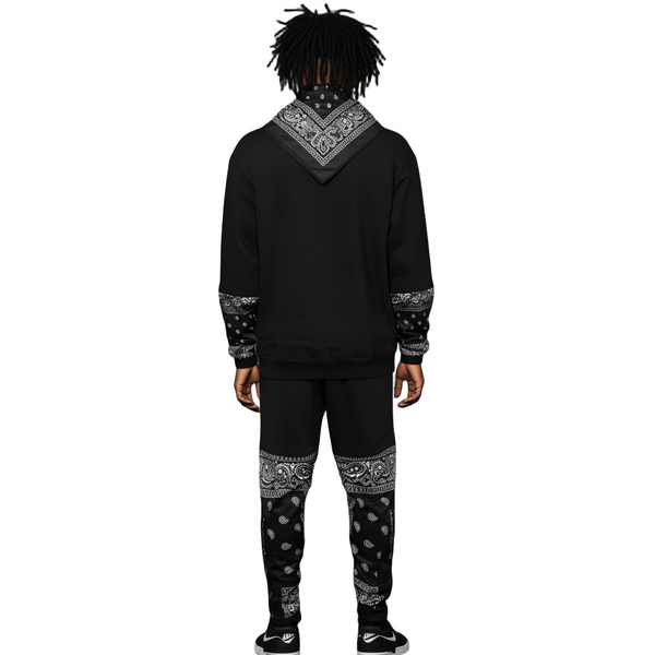 •OUTFIT KINGS• LUXURY BLACK BANDANA JOGGER SWEATSUITS (CUT & SEW COLLECTION)
