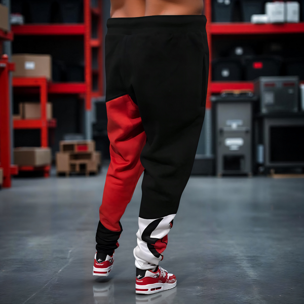 •CHAMPION CHIEF• (RED-MULTI) LUXURY JOGGER SWEATPANTS (CUT & SEW) (EMBROIDERED LOGO)