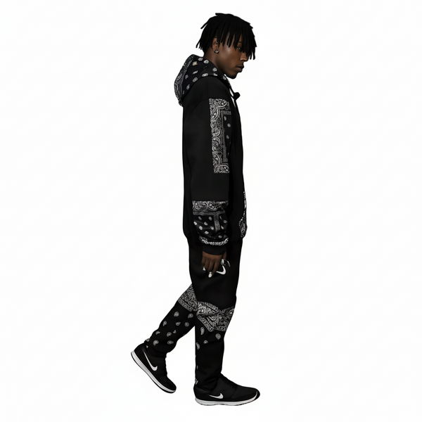 •OUTFIT KINGS• LUXURY BLACK BANDANA JOGGER SWEATSUITS (CUT & SEW COLLECTION)
