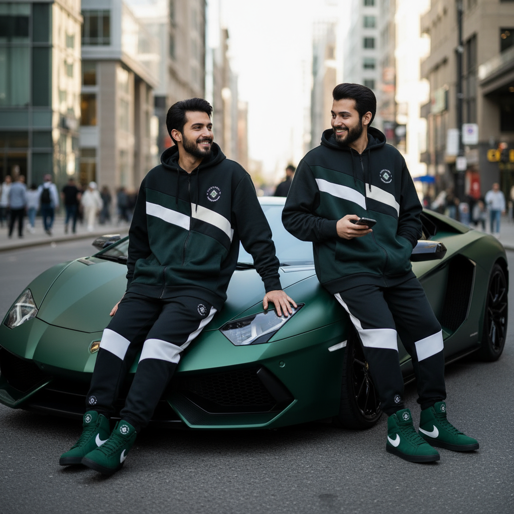 •SEAN JOHN• (GREEN~MULTI) POLYESTER HOODED ZIP UP TRACKSUITS (XB SIZED)