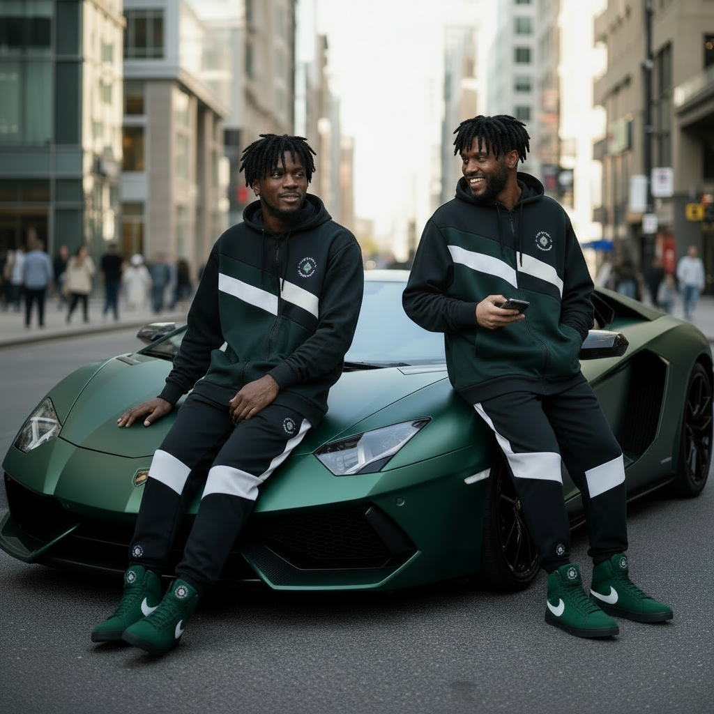 *SEAN JOHN* (GREEN~MULTI) POLYESTER HOODED ZIP UP TRACKSUITS (XB SIZED)