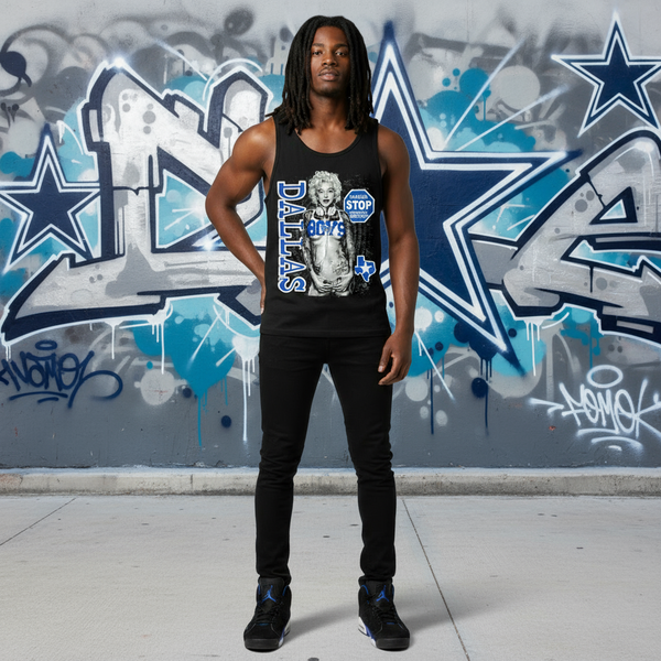 *<SC>* (BLACK) ~DALLAS COWBOYS~ HEAVY COTTON JUMBO PRINT TANK TOPS