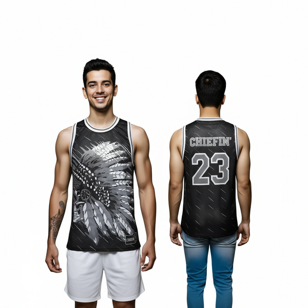 •CHIEFIN’ 23• BASKETBALL JERSEYS (BLACK-GREY)