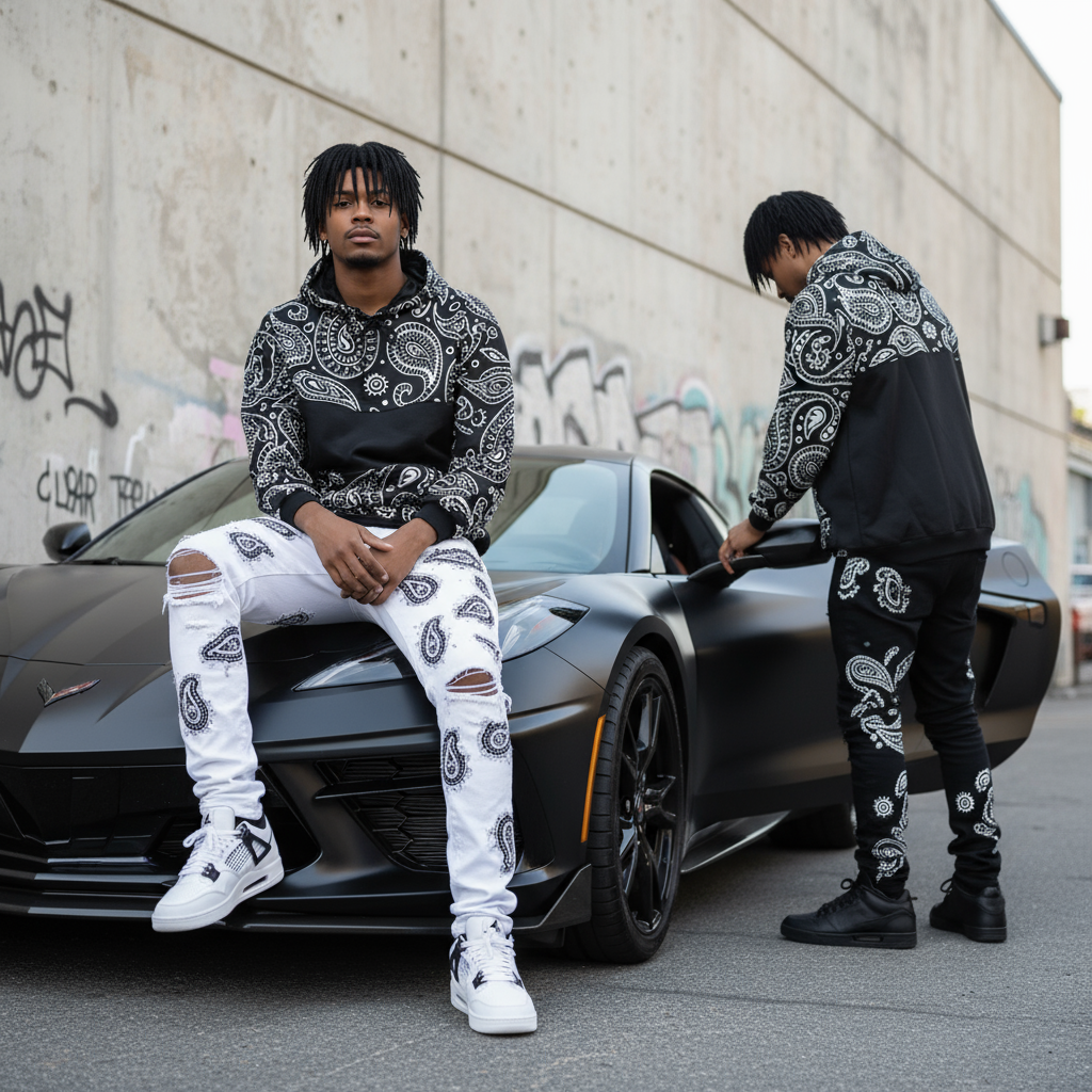 *OUTFIT KINGS* ~LUXURY BLACK BANDANA PULLOVER HOODIES~ (CUT & SEW COLLECTION)
