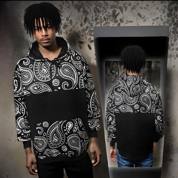 ^OUTFIT KINGS^ LUXURY BLACK BANDANA PULLOVER HOODIES (CUT & SEW COLLECTION)