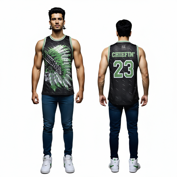 •CHIEFIN’ 23• BASKETBALL JERSEYS (BLACK-ELECTRIC GREEN)