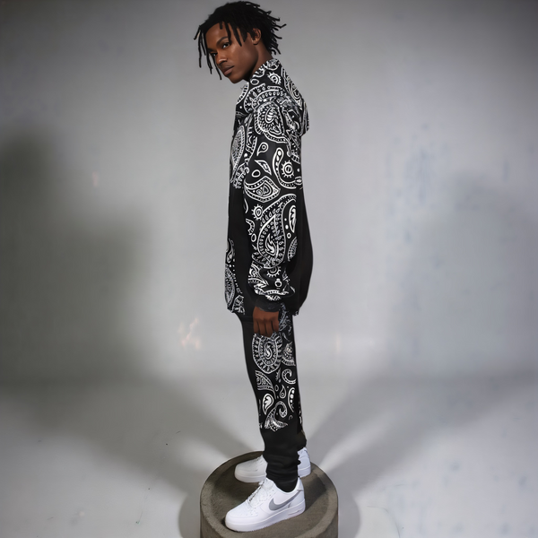 •OUTFIT KINGS• LUXURY BLACK BANDANA JOGGER SWEATSUITS (CUT & SEW COLLECTION)