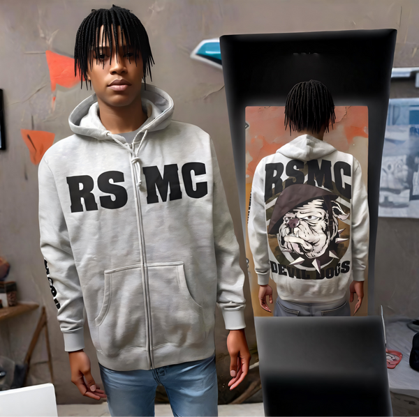 ^ROGUE STATUS / DTA^ *DEVIL DOGS* (LIGHT GREY) MEN'S ZIP UP HOODIES