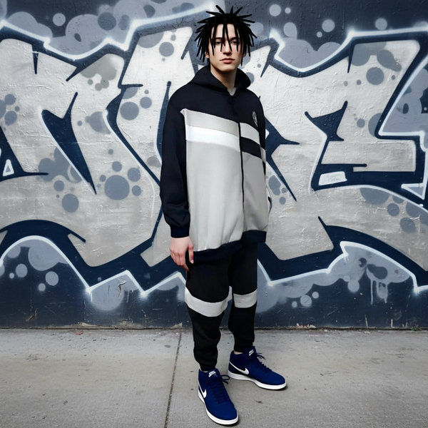 •SEAN JOHN• (NAVY-MULTI) POLYESTER HOODED ZIP UP TRACKSUITS (XB SIZED)