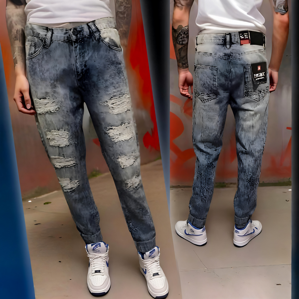 ^SOUTHPOLE^ (LIGHT SAND BLUE) RIPPED DENIM JEANS FOR MEN (36''x32'')