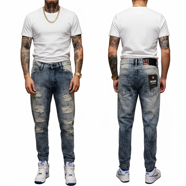 ^SOUTHPOLE^ (LIGHT SAND BLUE) RIPPED DENIM JEANS FOR MEN (36''x32'')