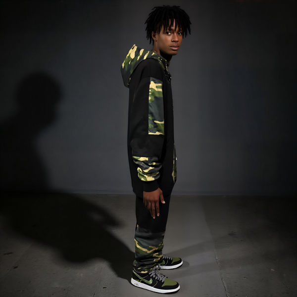 •CHIEFIN’ ADI-FEATHER• (GREEN CAMOUFLAGE) LUX HOODED ZIP UP TRACKSUITS (CUT & SEW)