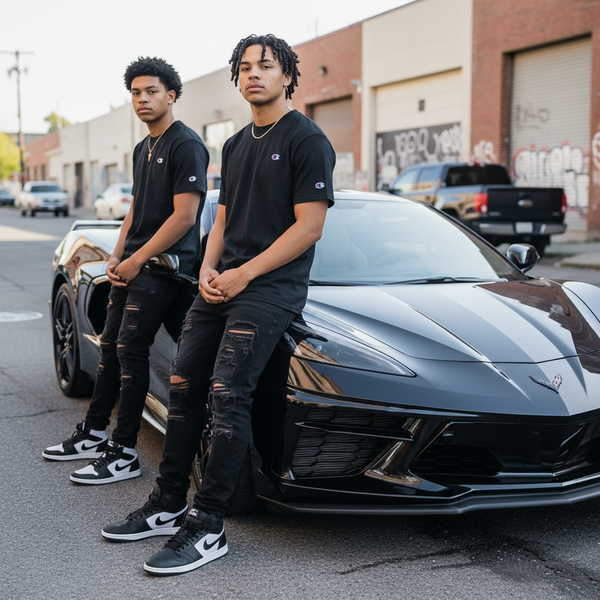 *CHAMPION* TEES (BLACK-CUSTOM EMBROIDERED)