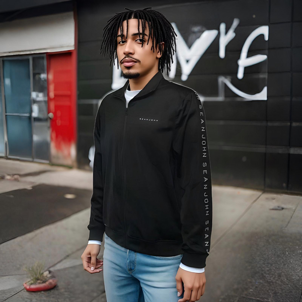 ^SEAN JOHN^ (BLACK) POLYESTER ZIP UP TRACK JACKETS