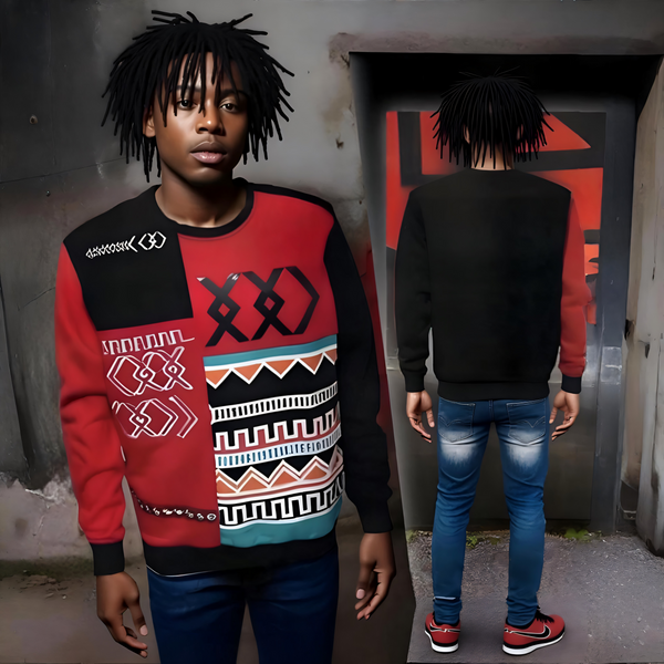^KOODOO^ (RED-MULTI) LUXURY CREWNECK SWEATSHIRTS (EMBROIDERY)