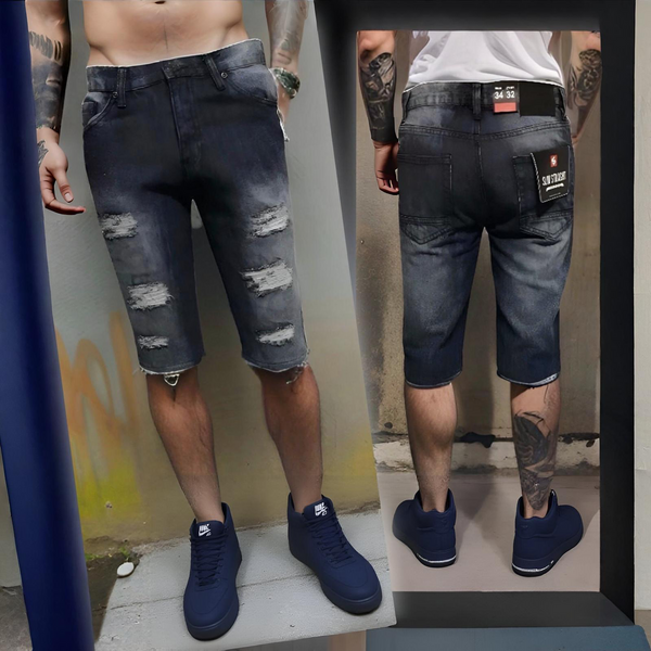 ^SOUTHPOLE^ (DARK SAND BLUE) RIPPED DENIM SHORTS