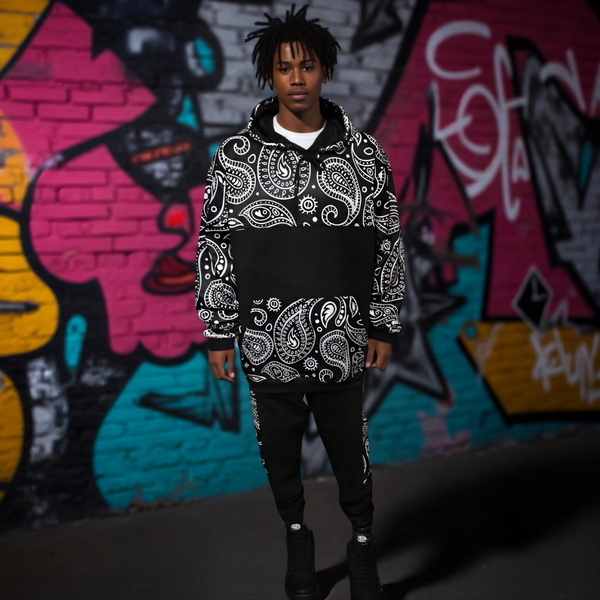 •OUTFIT KINGS• LUXURY BLACK BANDANA JOGGER SWEATSUITS (CUT & SEW COLLECTION)