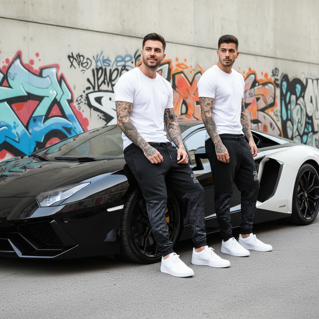 ^23 TRIPLE BLACK^ LUXURY BANDANA JOGGER SWEATPANTS (CUT & SEW)(EMBROIDERED LOGOS)