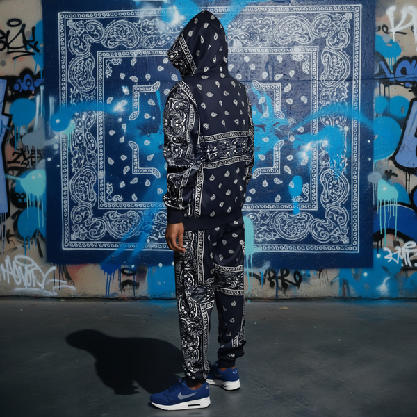 •NAVY BANDANA• JOGGER SWEATSUITS *BLUE PAISLEY* (FLEECY SOFT LINED)