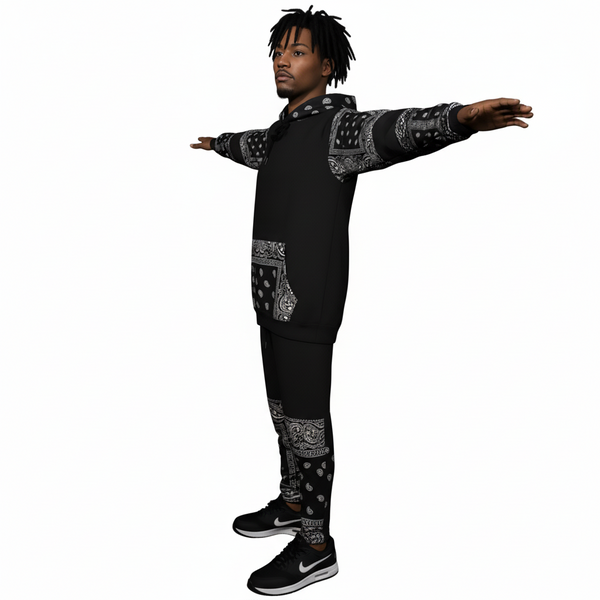 •OUTFIT KINGS• LUXURY BLACK BANDANA JOGGER SWEATSUITS (CUT & SEW COLLECTION)
