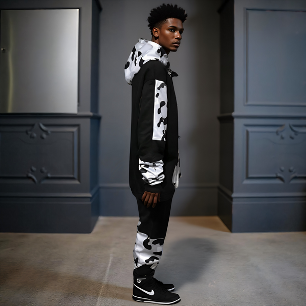 •CHIEFIN’ ADI-FEATHER• (WHITE CAMOUFLAGE) LUXURY HOODED ZIP UP TRACKSUITS (CUT & SEW)