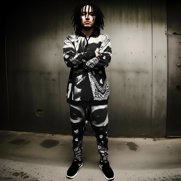 *BLACK FLAG* (BLACK-MULTI) ~ASAP FERG~ HOODED JOGGER SWEATSUITS (FLEECY SOFT LINED)