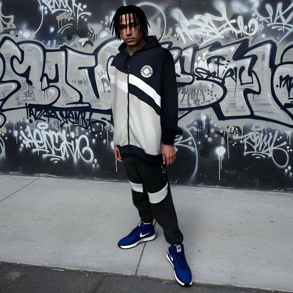 •SEAN JOHN• (NAVY-MULTI) POLYESTER HOODED ZIP UP TRACKSUITS (XB SIZED)