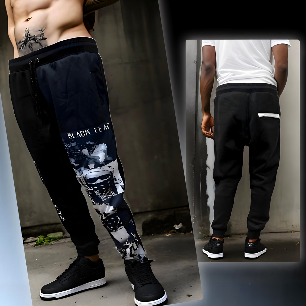 ^BLACK FLAG^ (BLACK) ~CREW POSSE~ EMBROIDERED JOGGER SWEATPANTS (CUT & SEW)