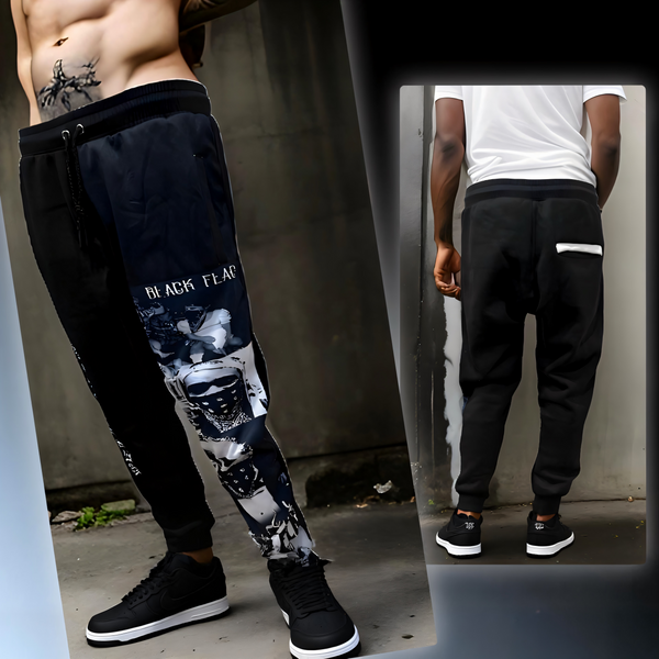 ^BLACK FLAG^ (BLACK) ~CREW POSSE~ EMBROIDERED JOGGER SWEATPANTS (CUT & SEW)