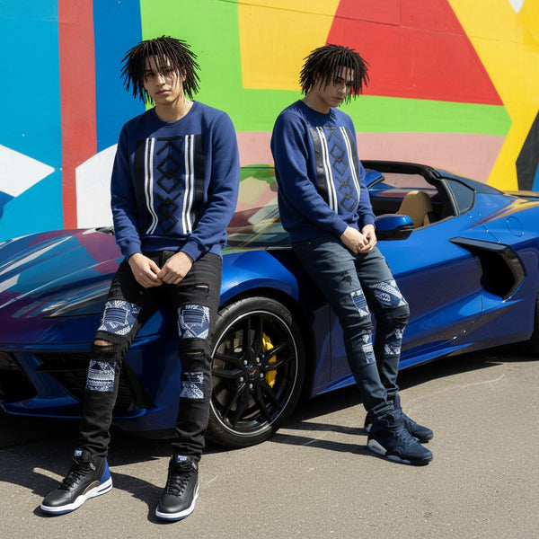 *KOODOO* (BLUE-BLACK) •LUXURY CREWNECK SWEATSHIRTS•