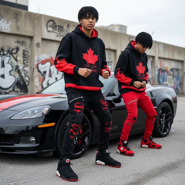 *ALL HEART* World Juniors Team Canada *custom* (BLACK-RED) PULLOVER HOODIES (Cut & Sew / Embroidery)