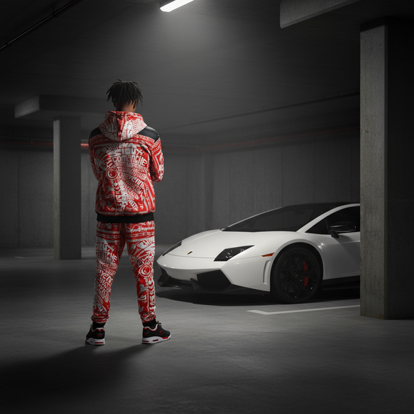 •TRIBE VIBES• (RED-GREY-BLACK-WHITE) FULL HOODED JOGGERS SWEATSUITS