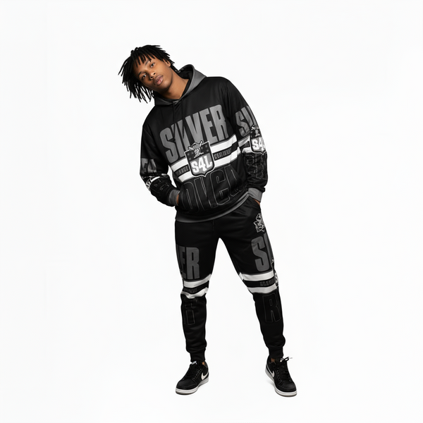 •RAIDERS 4 LIFE• ~SILVER & BLACK~ JOGGER SWEATSUITS (FLEECY SOFT LINED)
