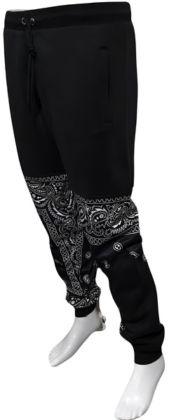 ^OUTFIT KINGS^ LUXURY BLACK BANDANA JOGGER SWEATPANTS (CUT & SEW COLLECTION)