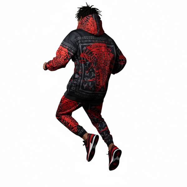 •TRIBE VIBES• (RED-GREY-BLACK) FULL HOODED PULLOVER SWEATSUITS