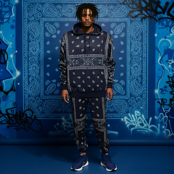 •NAVY BANDANA• JOGGER SWEATSUITS *BLUE PAISLEY* (FLEECY SOFT LINED)